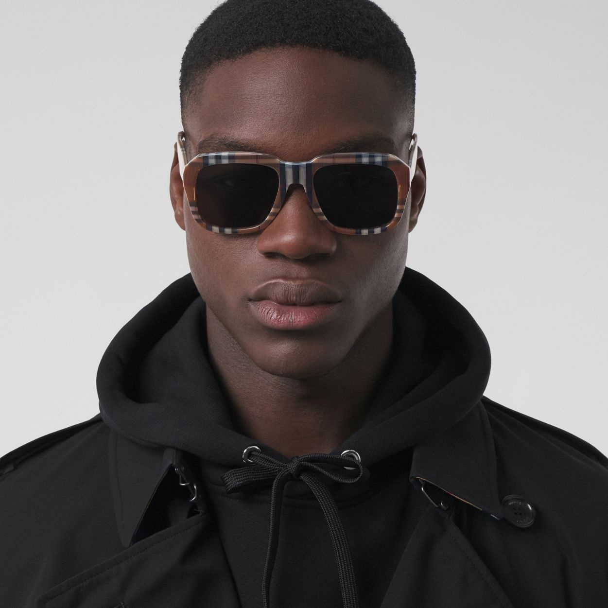 Check Bio-acetate Square Frame Sunglasses - 3