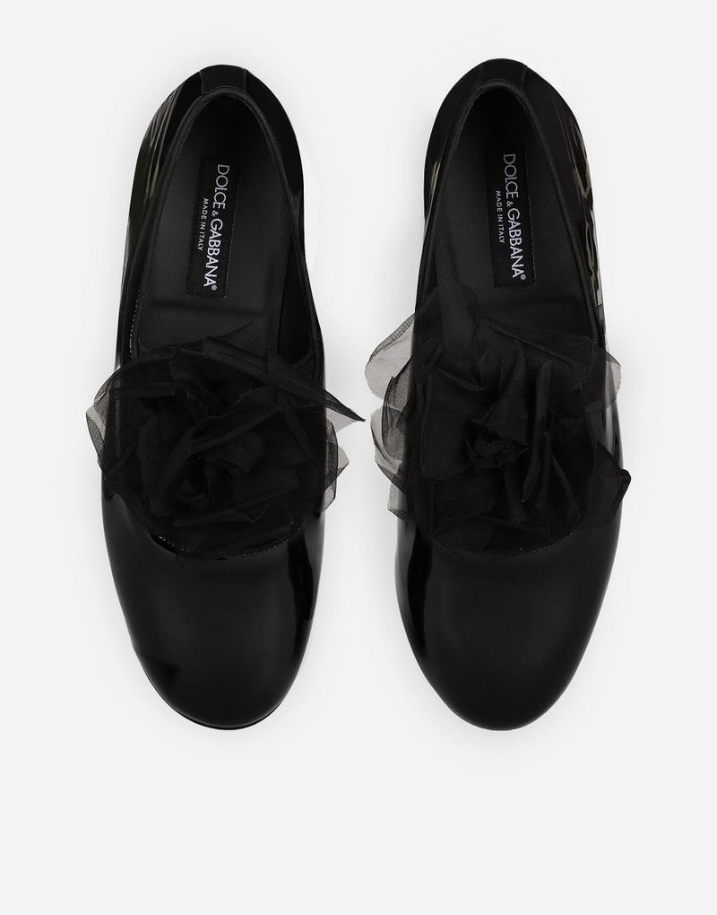 Patent leather slippers with flower appliqué 4
