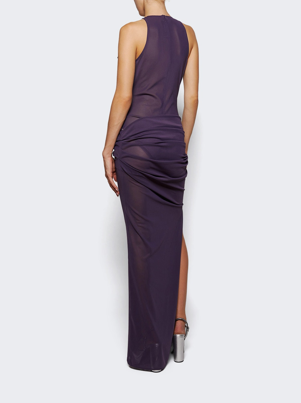 Tucked Halter Column In Power Mesh Grape - 4