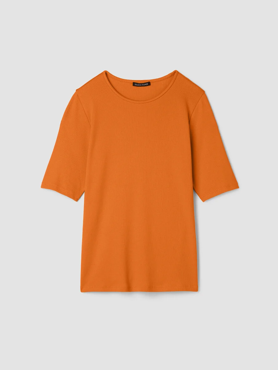 Organic Cotton Stretch Rib Crew Neck Tee - 1