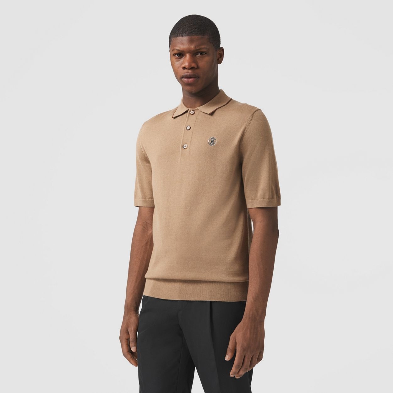 Monogram Motif Wool Silk Cashmere Polo Shirt - 5