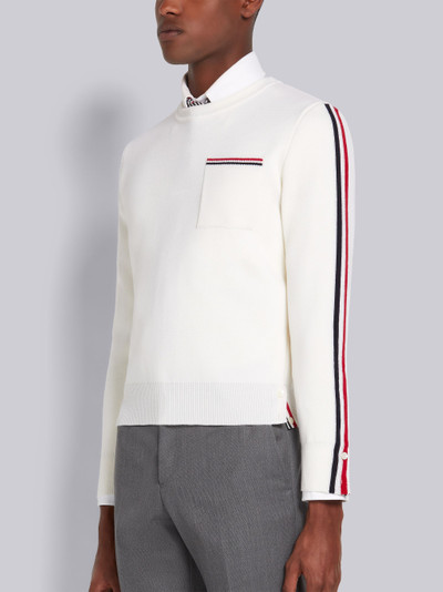 Thom Browne White Fine Merino Wool Intarsia Stripe Milano Stitch Crew Neck Pullover outlook