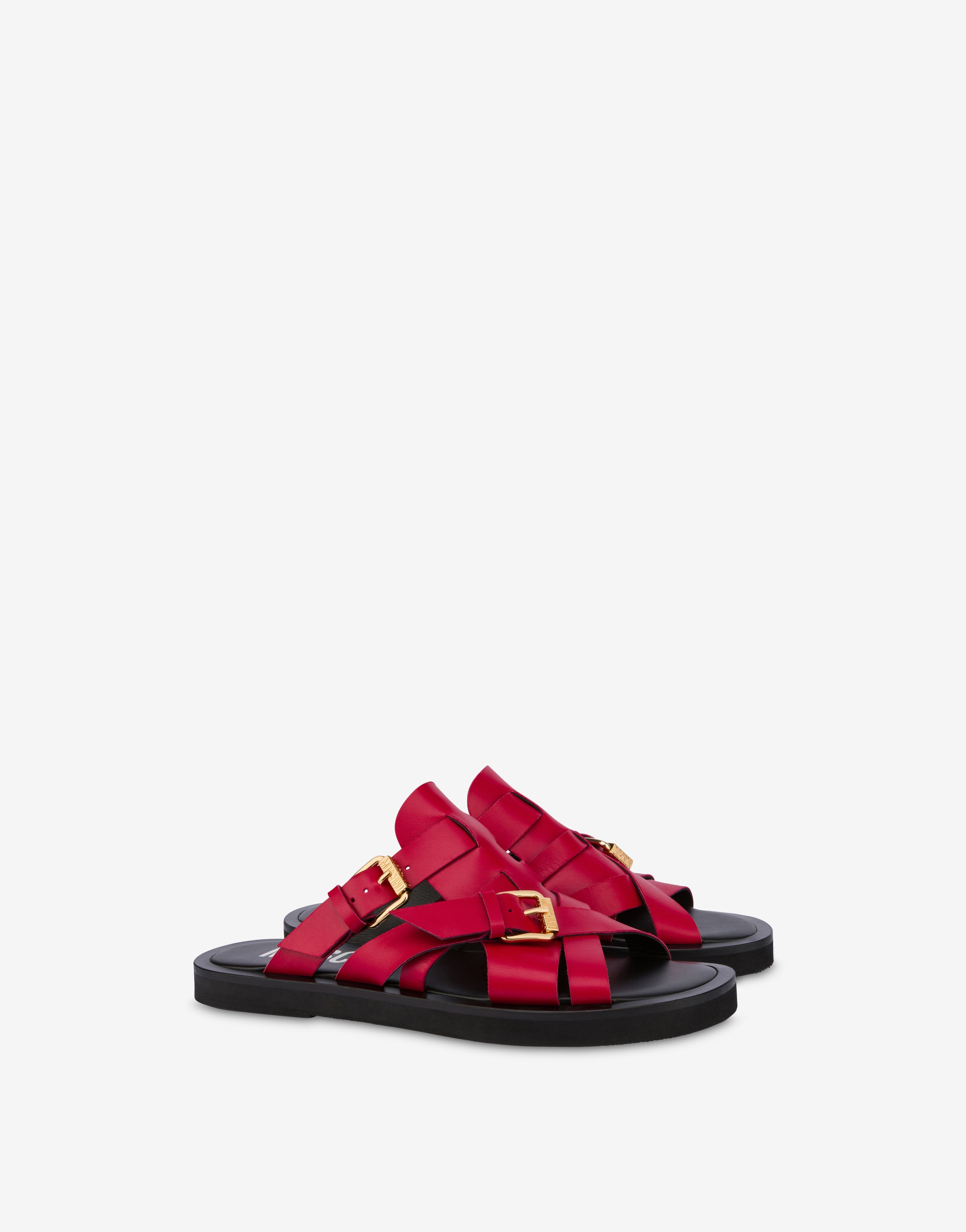 DOUBLE BUCKLE CALFSKIN SANDALS - 1