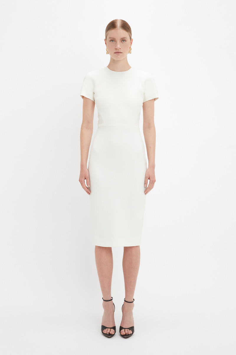 Victoria Beckham Fitted T-shirt Dress In Ivory outlook