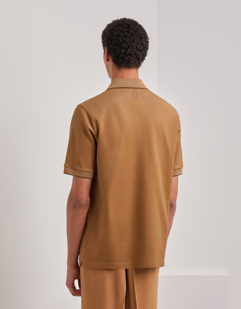 CARAMEL COTTON PIQUÉ POLO SHIRT WITH CONTRASTING TRIM 3