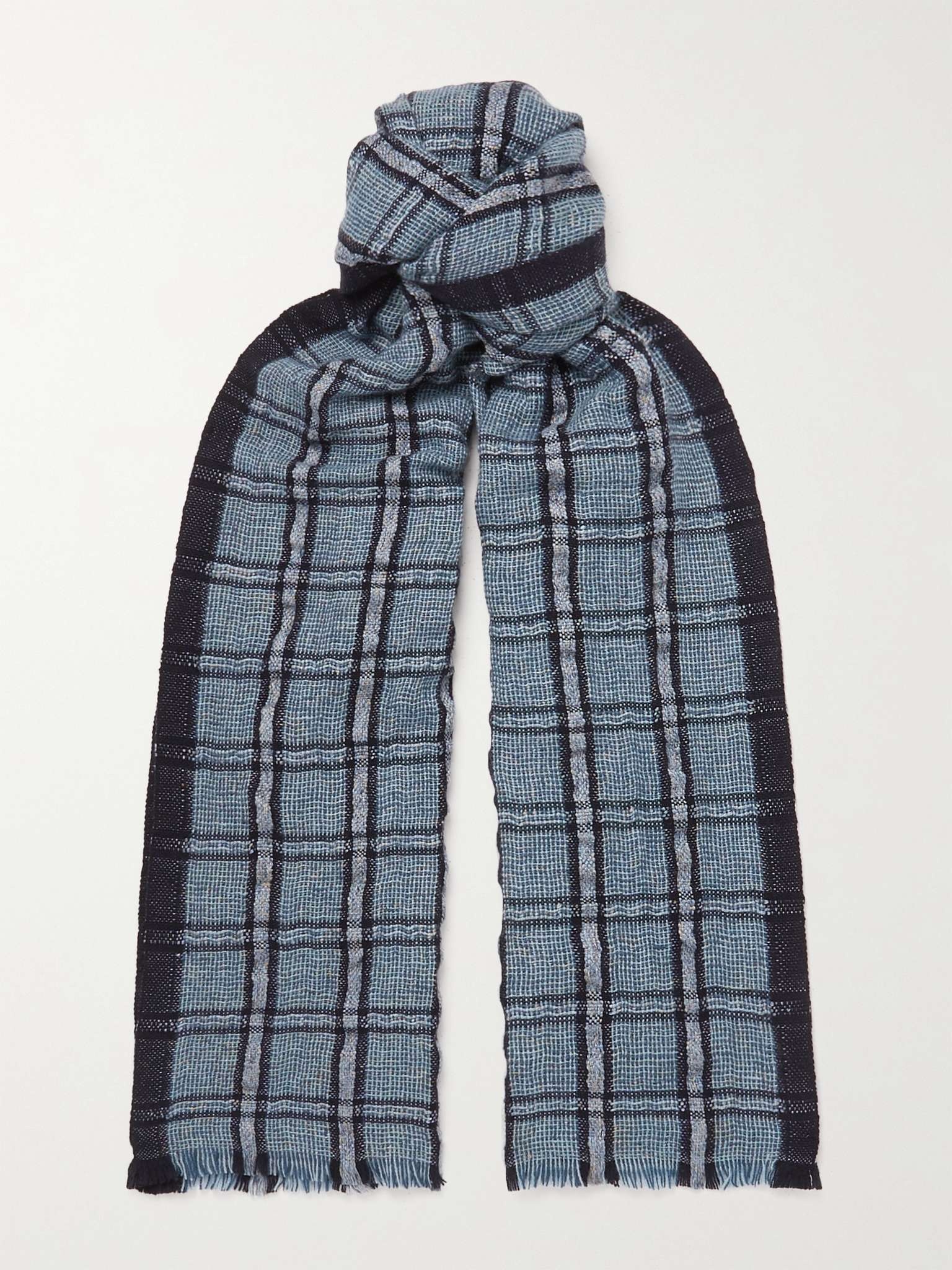 Checked Linen and Cashmere-Blend Tweed Scarf - 1