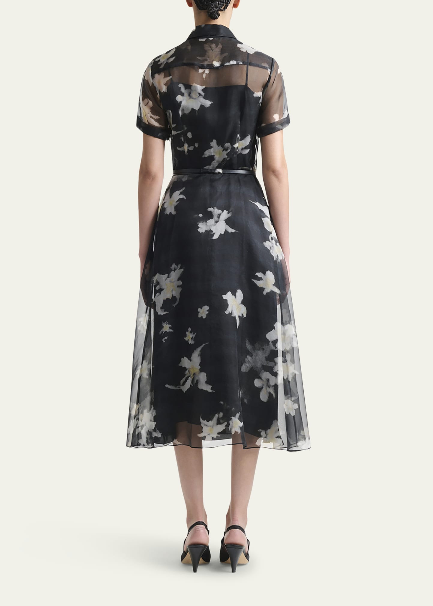 Kiera Floral Sheer Silk Midi Shirtdress - 3