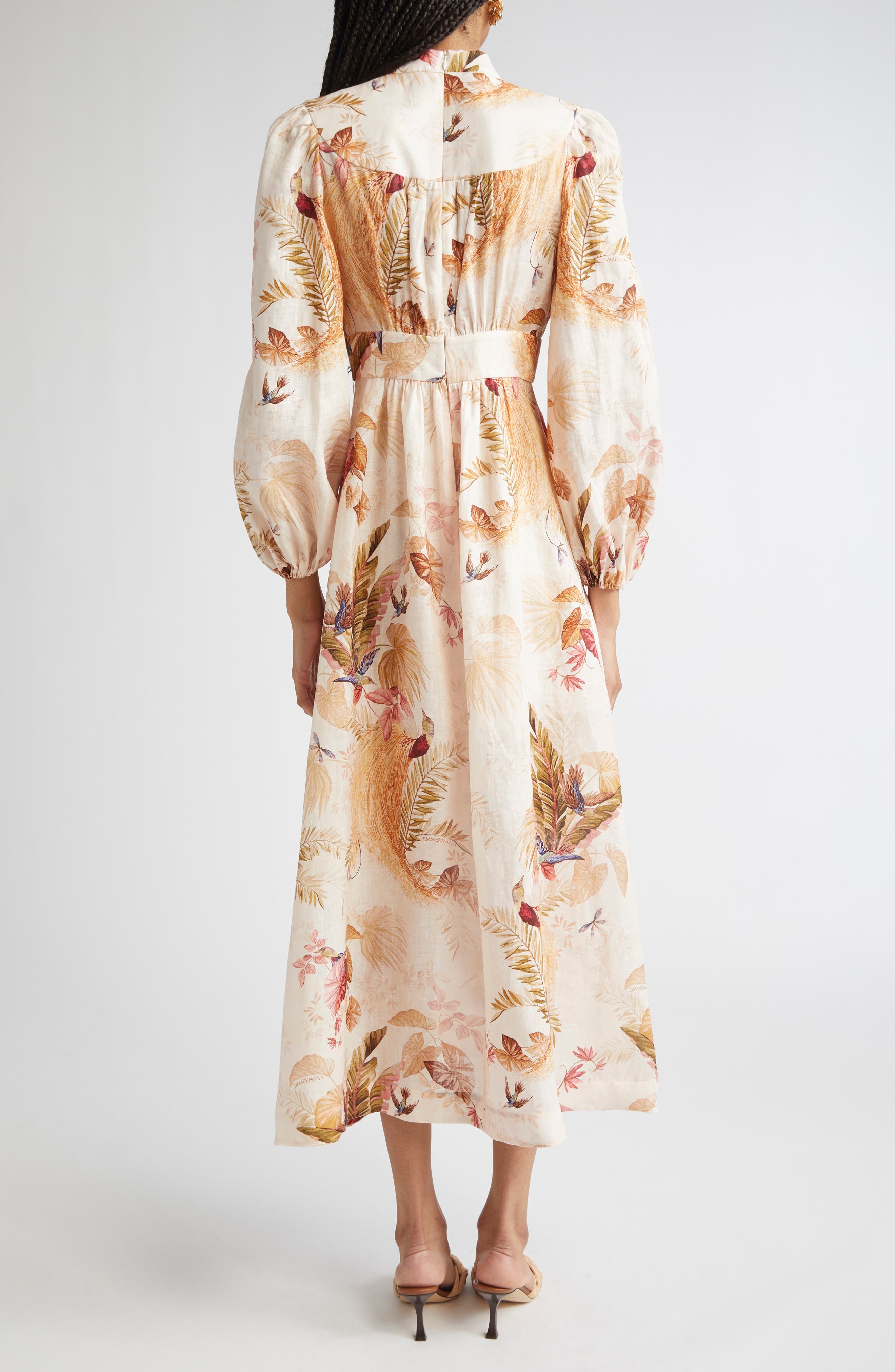 Zimmermann Ascension Print Linen Midi Dress in Cream Palm Floral at Nordstrom - 2