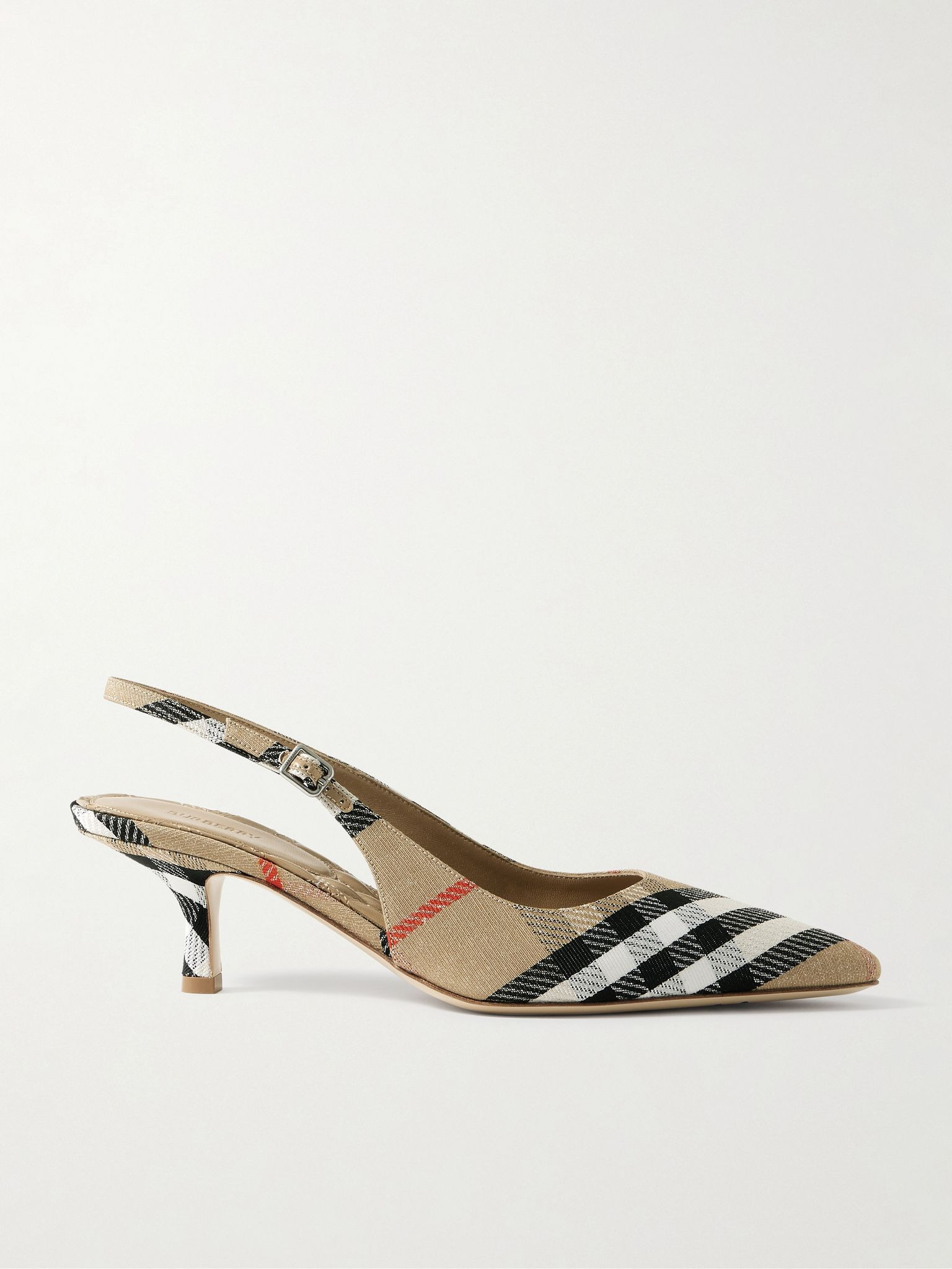 Checked canvas-jacquard slingback pumps Sand - 1