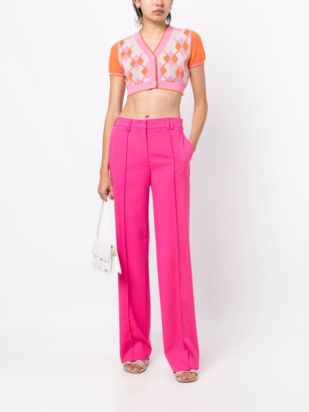 argyle-check-pattern cropped top - 2