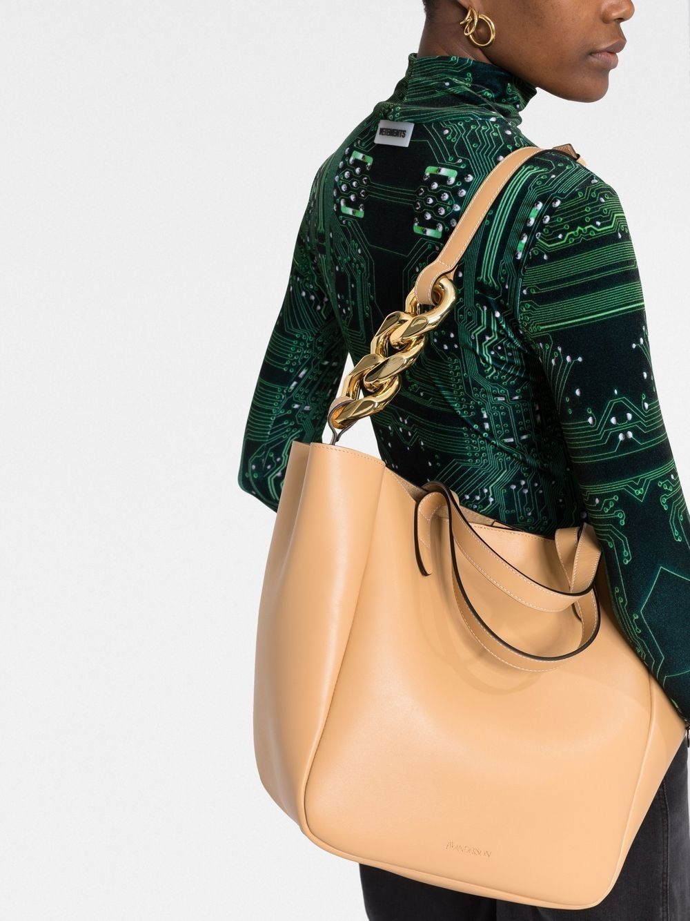 chain-detail leather tote - 3