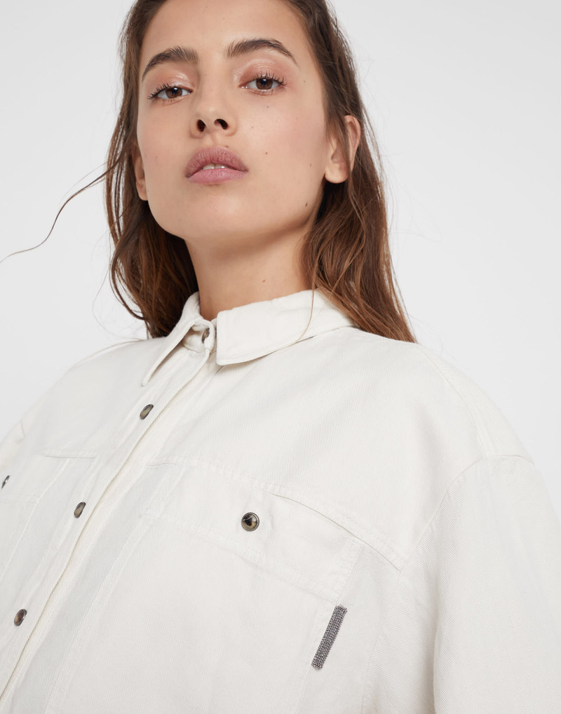 Garment-dyed shirt in cotton and linen cover with shiny tab 3