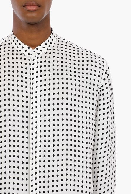 Oversized white cuprammonium rayon shirt with black polka-dots - 6