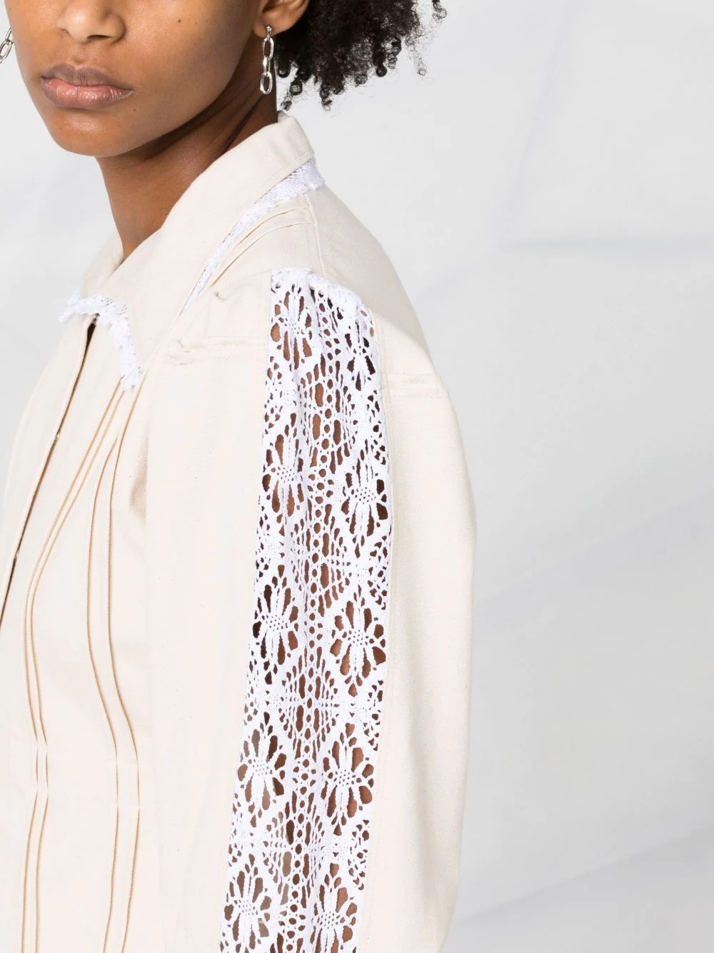 lace-trim pleat-detail fitted jacket - 3