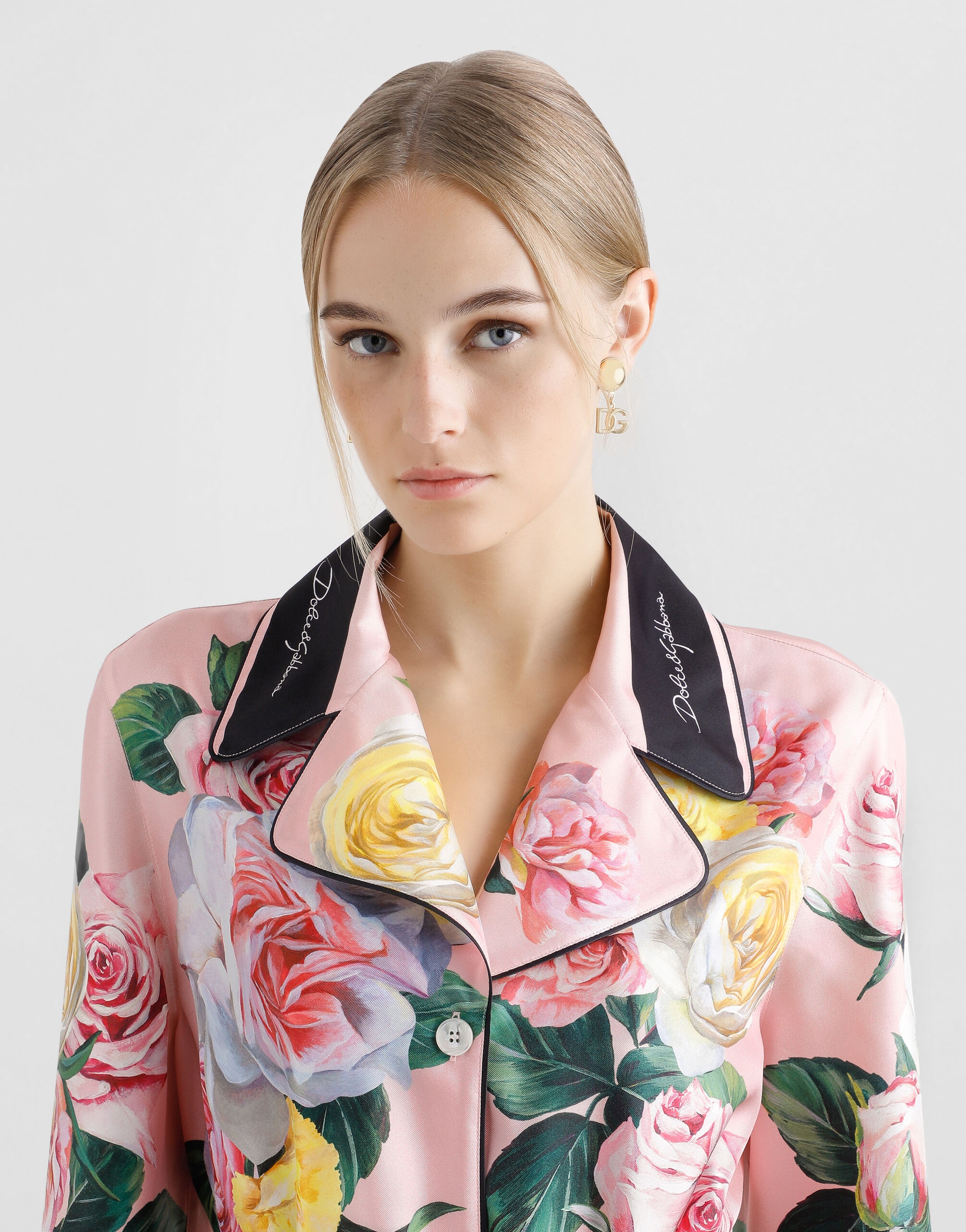 Twill pajama shirt with rose and peony print - 4