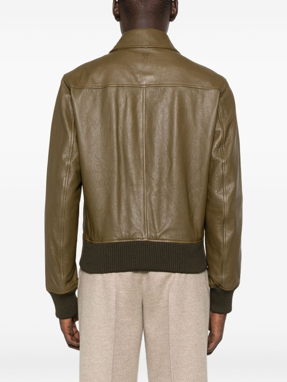 ribbed-trim leather jacket - 4