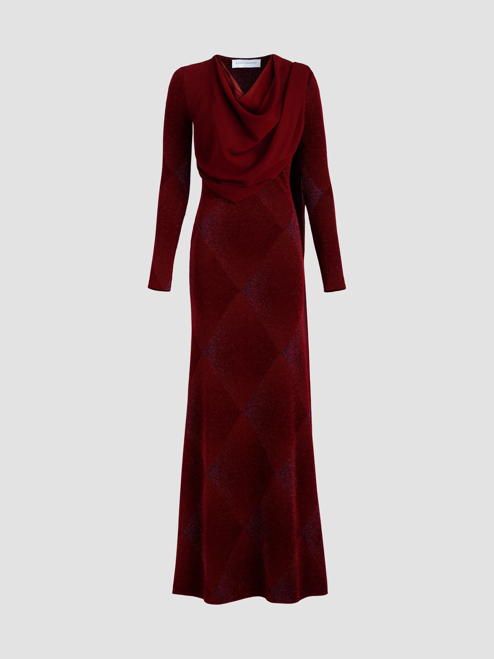 Women's Moon Draped Chiffon Gown - Burgundy - 1