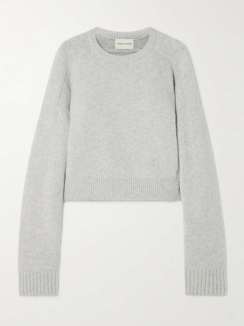 Bruzzi oversized cropped wool and cashmere-blend sweater Light gray - 1