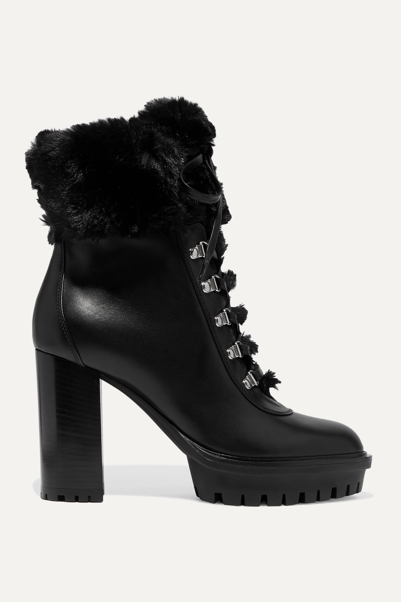 100 faux fur-trimmed leather platform ankle boots - 1