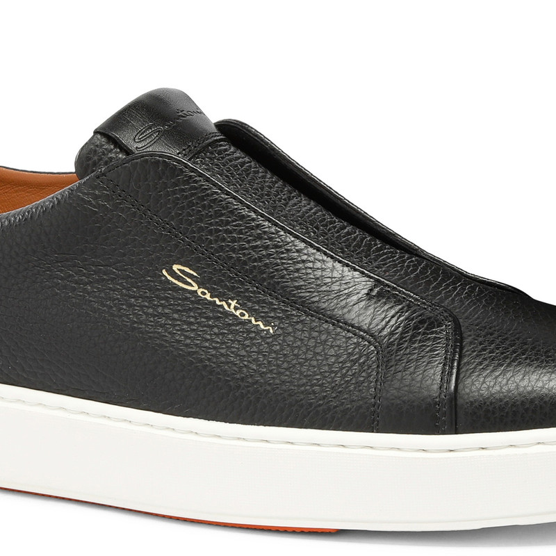 Men's black tumbled leather slip-on sneaker 6
