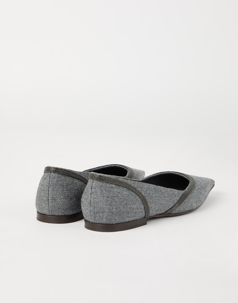 Brunello Cucinelli Water-resistant virgin wool flannel flats with shiny contour outlook