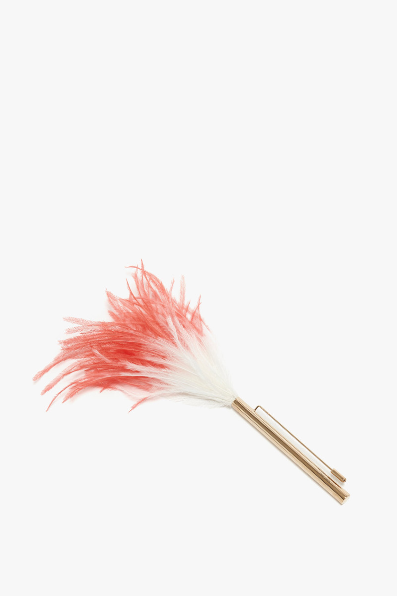 Feather Brooch In White-light gold/cream-red 1