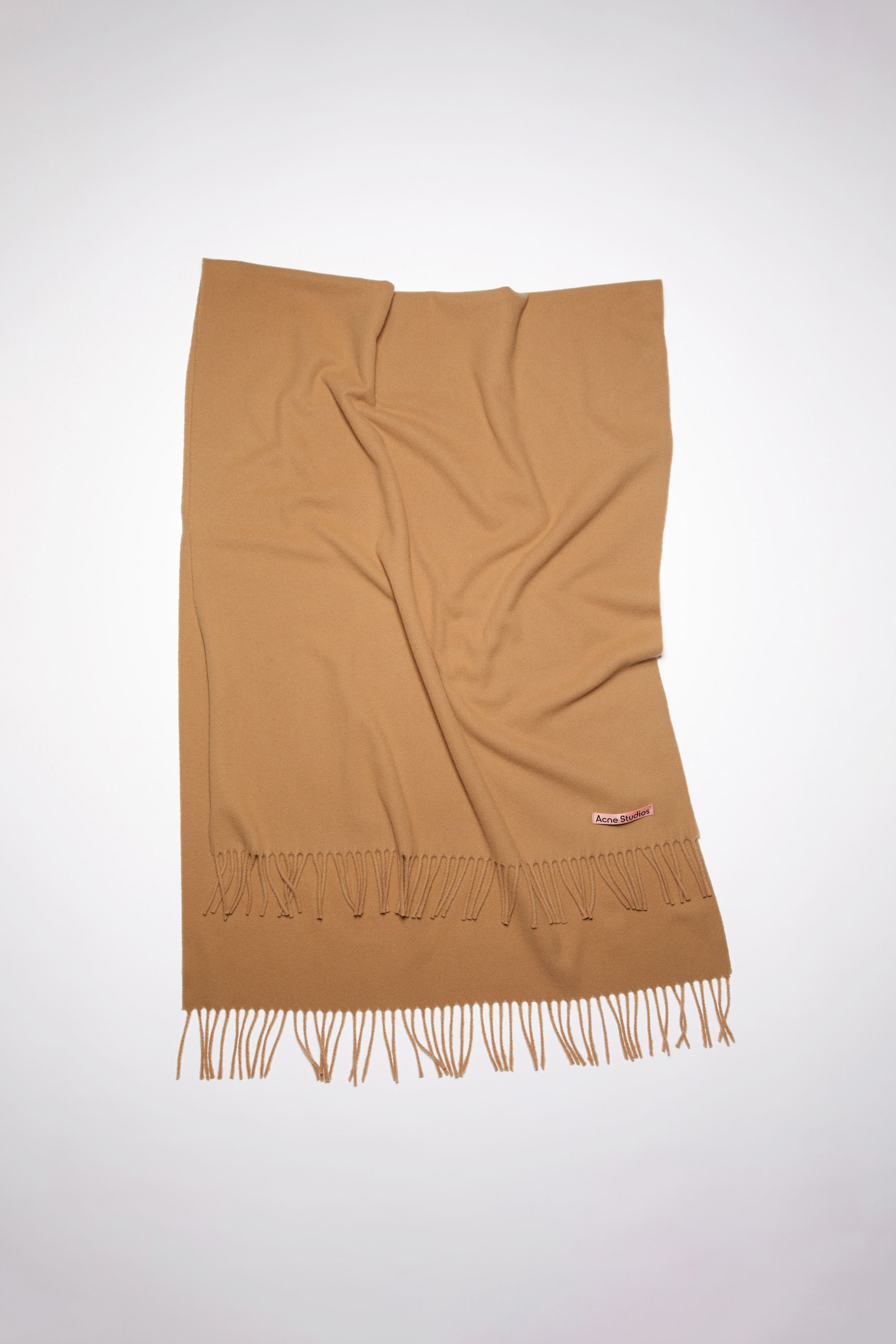 Fringe wool scarf - oversized - Dark camel - 1