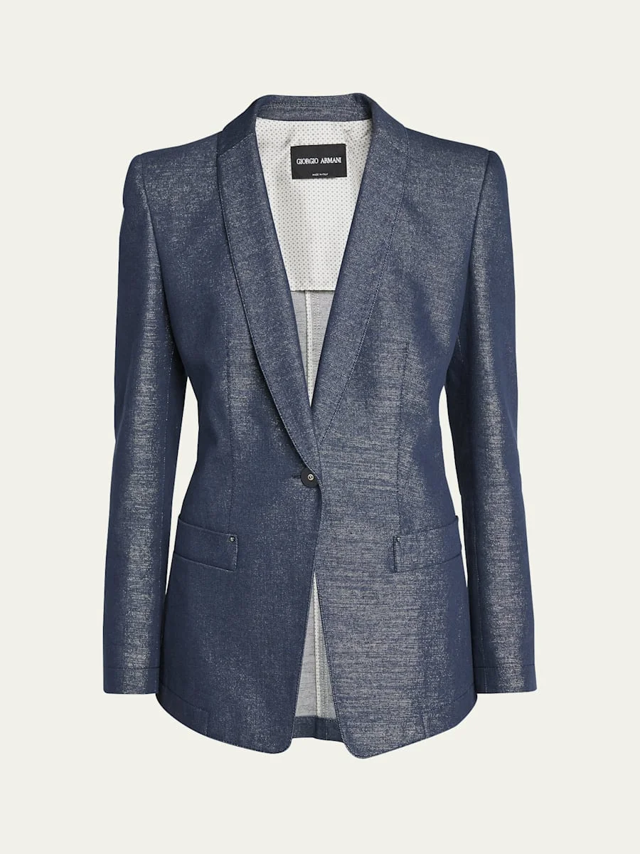 Single-Button Denim Blazer Jacket - 1