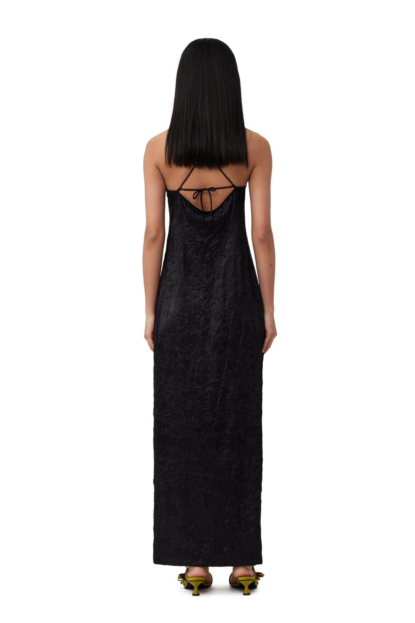 BLACK CRINKLED SATIN MIDI SLIP DRESS - 3