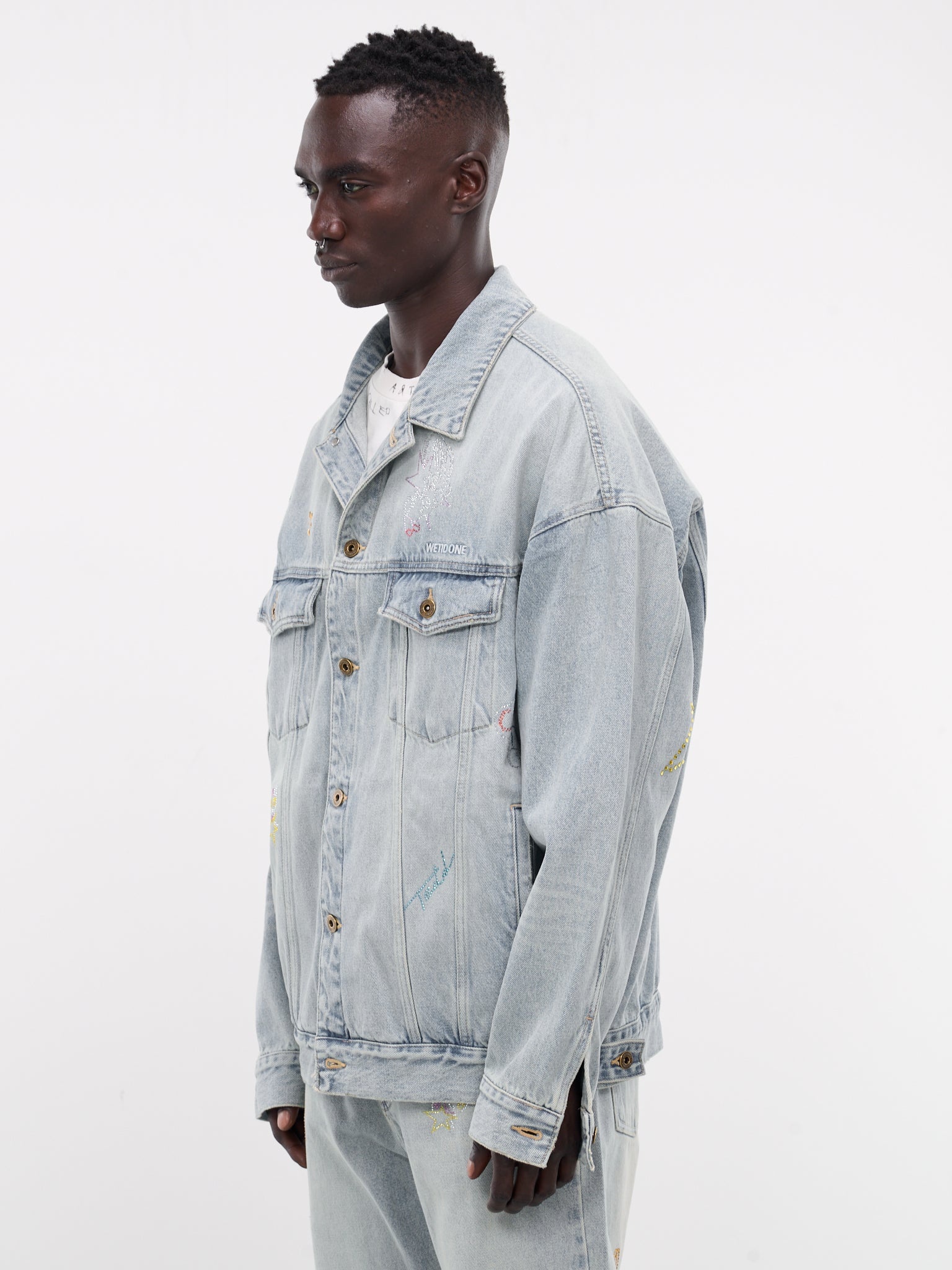 Rhinestone Oversized Denim Jacket - 2