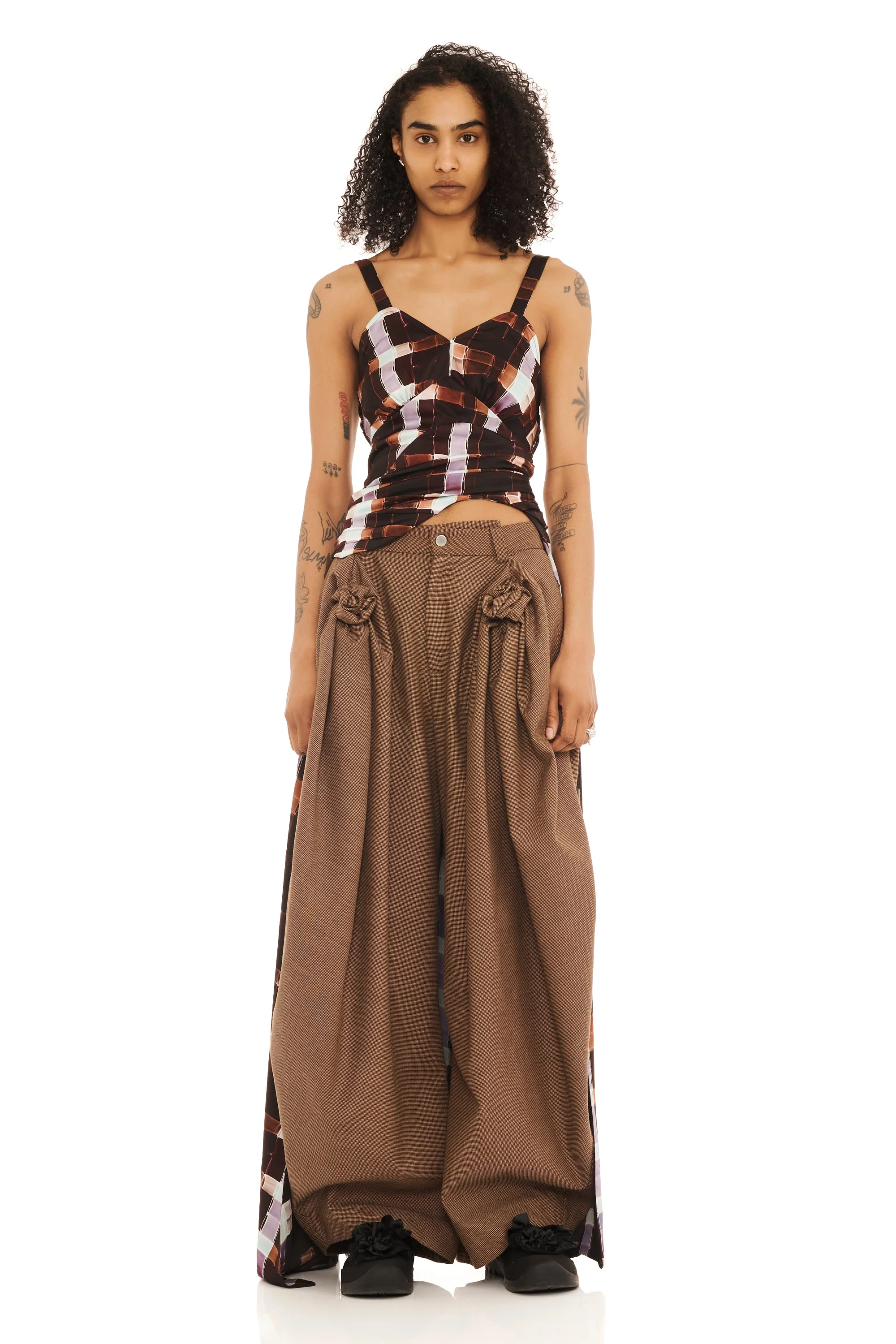 CHOCOLATE PAINTED PLAID PLUME TANK - 1