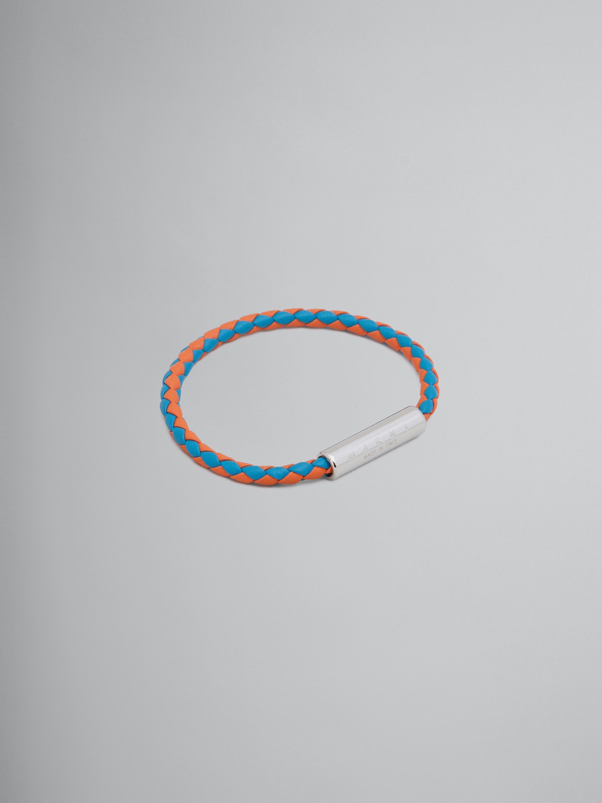 TURQUOISE AND ORANGE WOVEN LEATHER BRACELET - 1