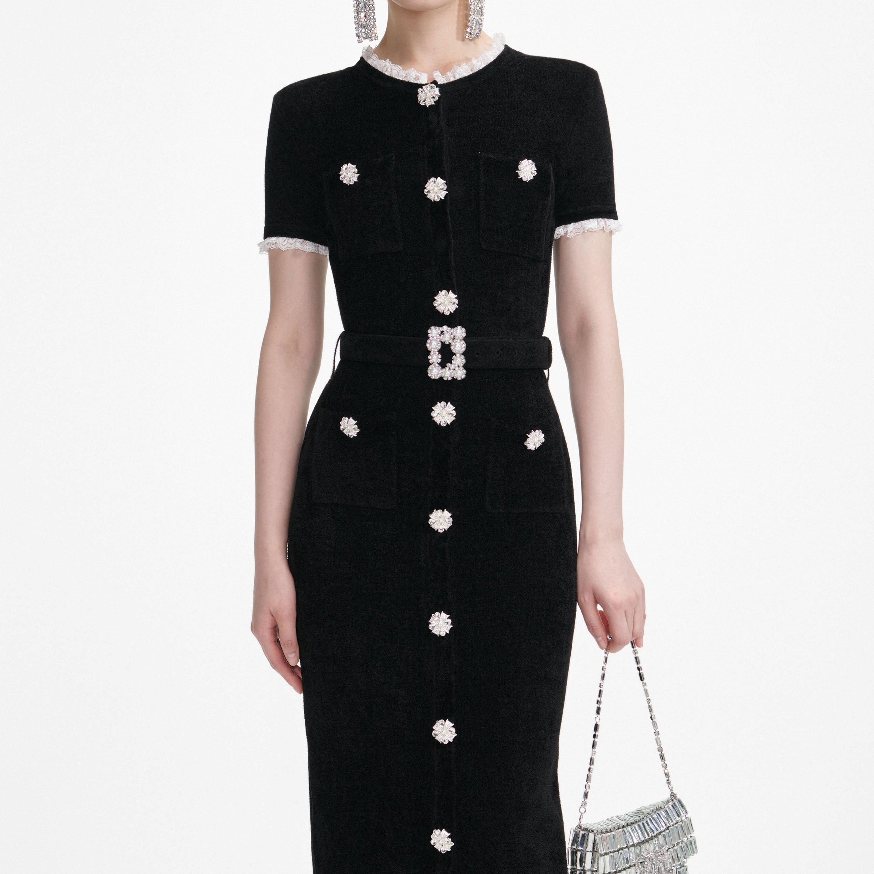 Black Chenille Knit Midi Dress - 4