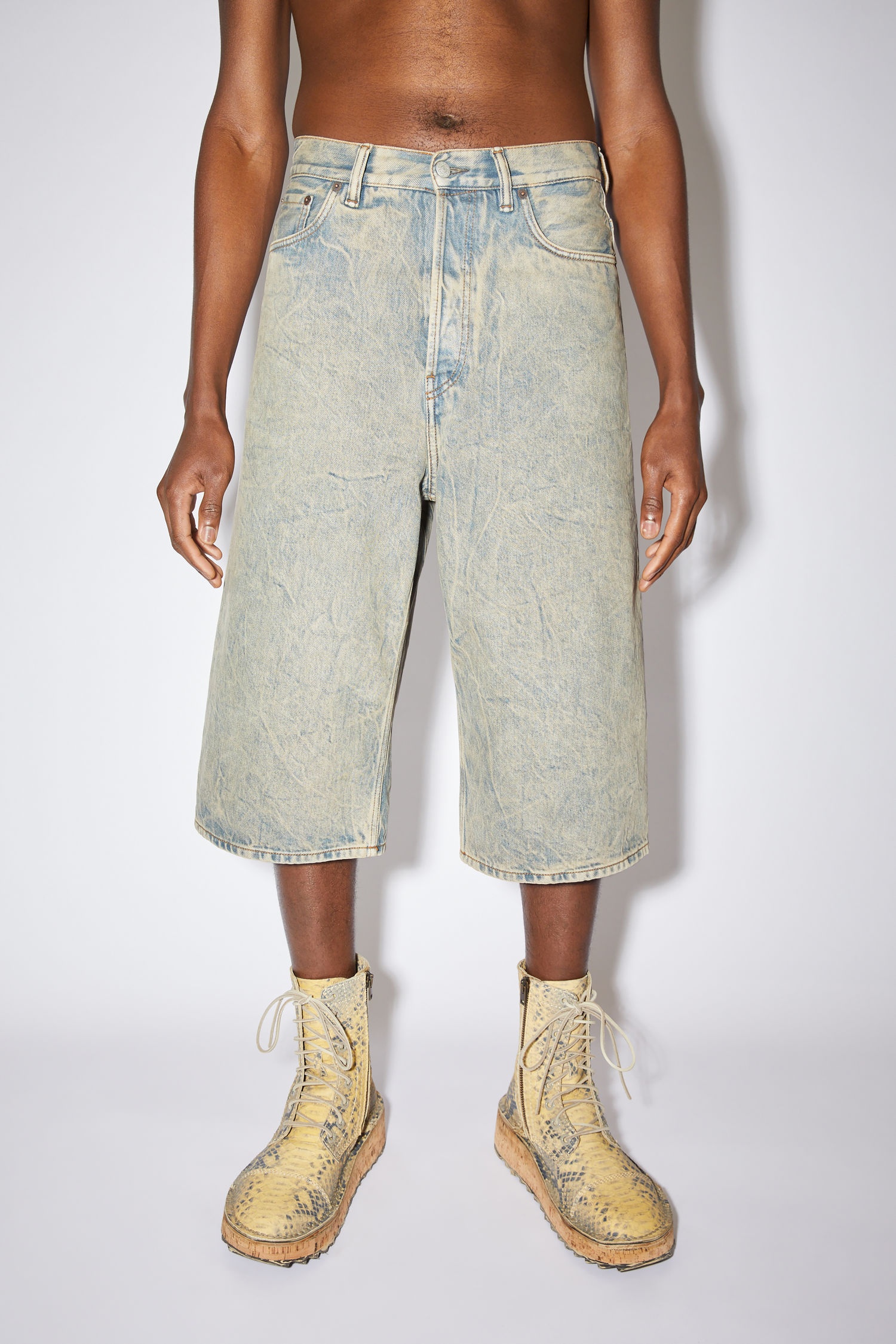 Organic denim shorts - Light blue/brown - 2