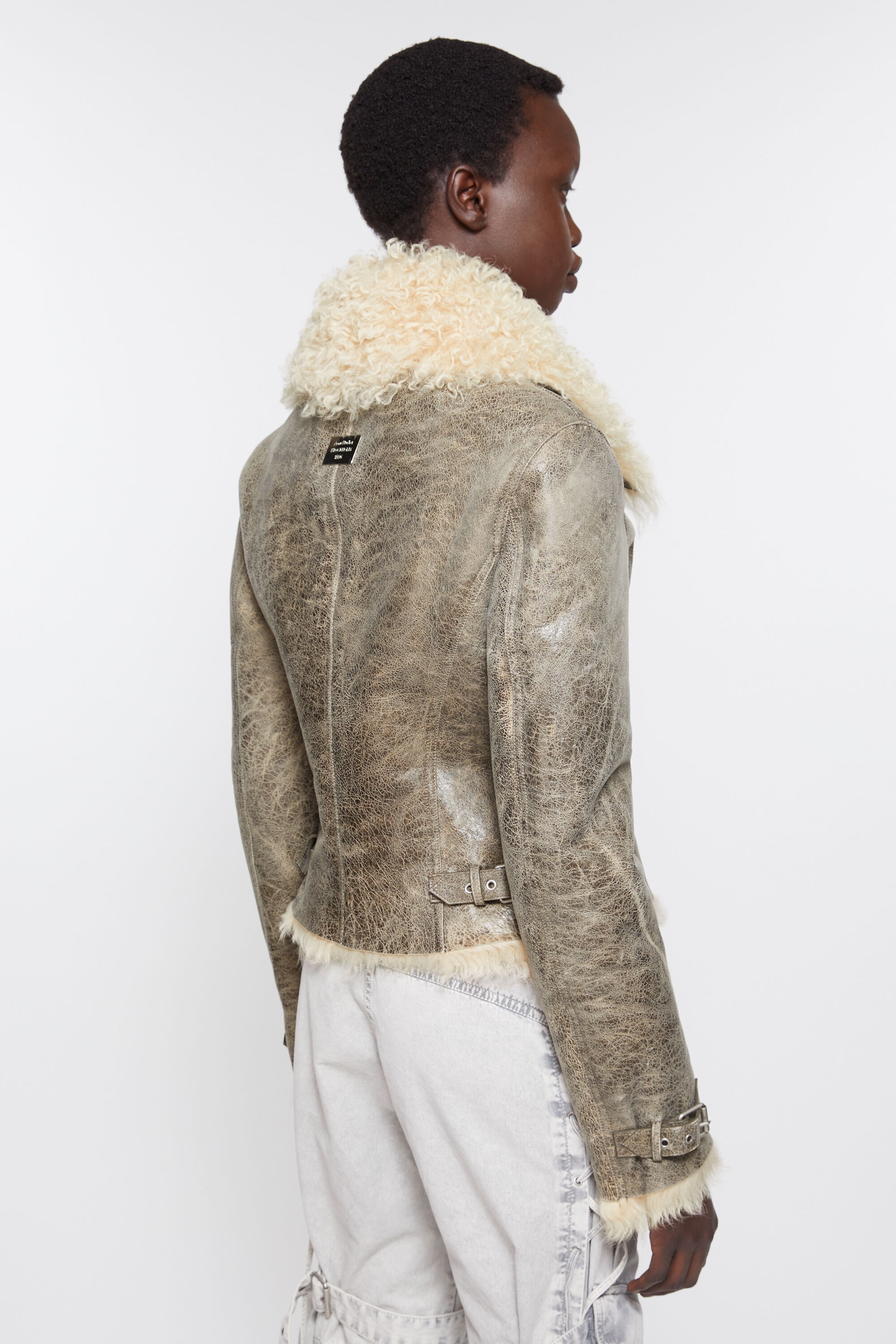 Leather shearling jacket - Grey/beige - 4