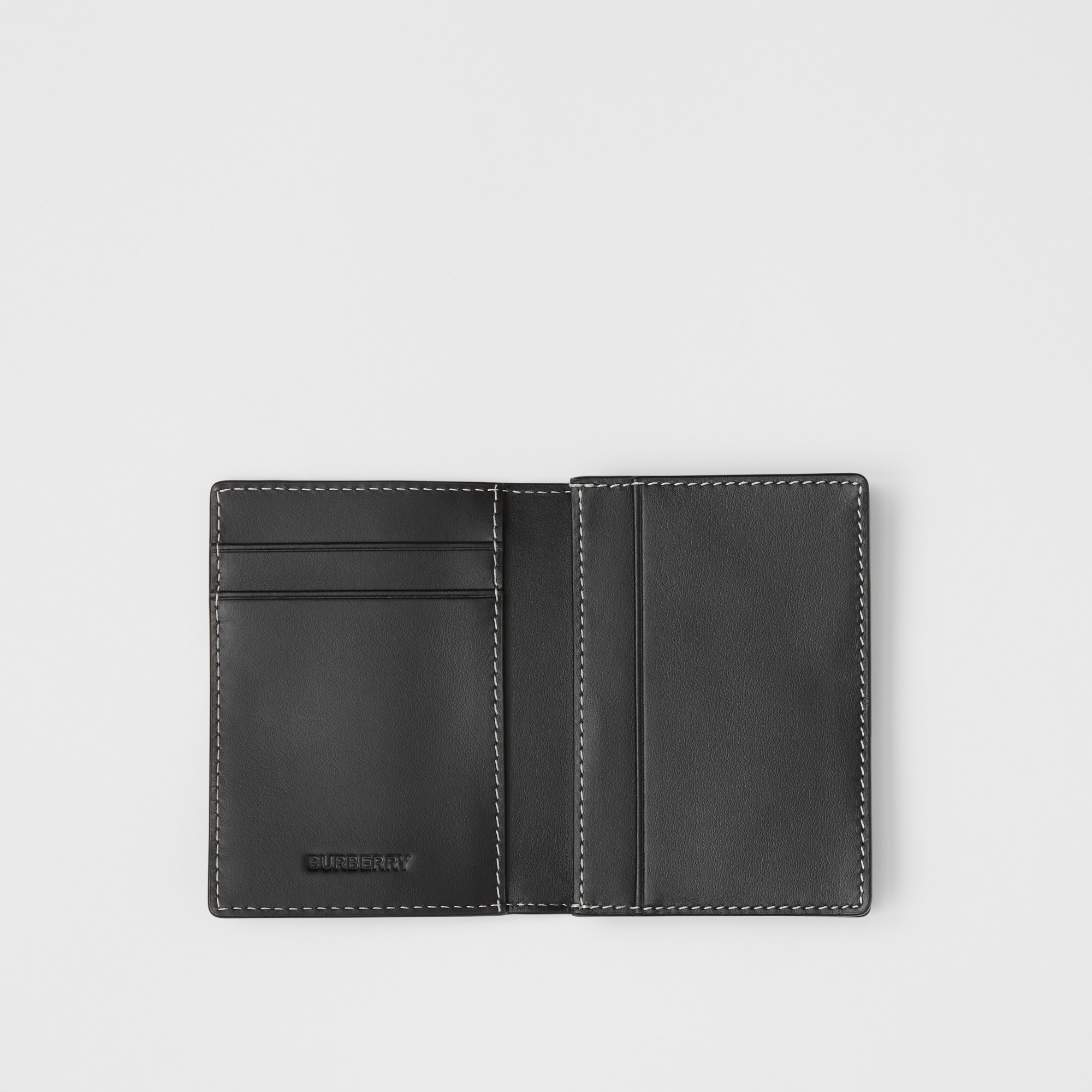 Check and Leather Folding Card Case - 3