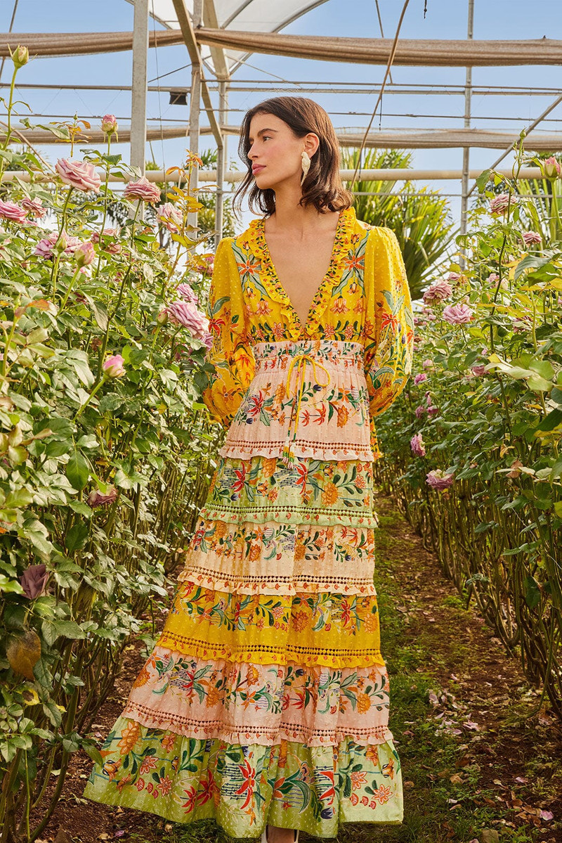 Mixed Delicate Flowers Long Sleeve Maxi Dress 3