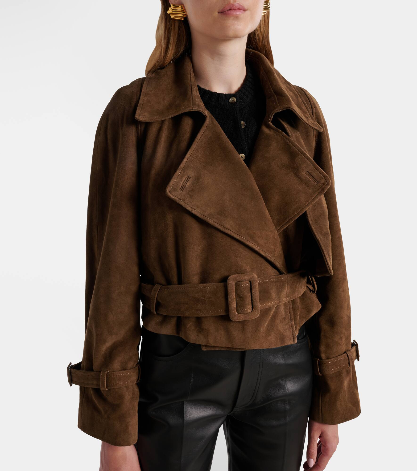 Hatti belted cropped suede trench coat - 6
