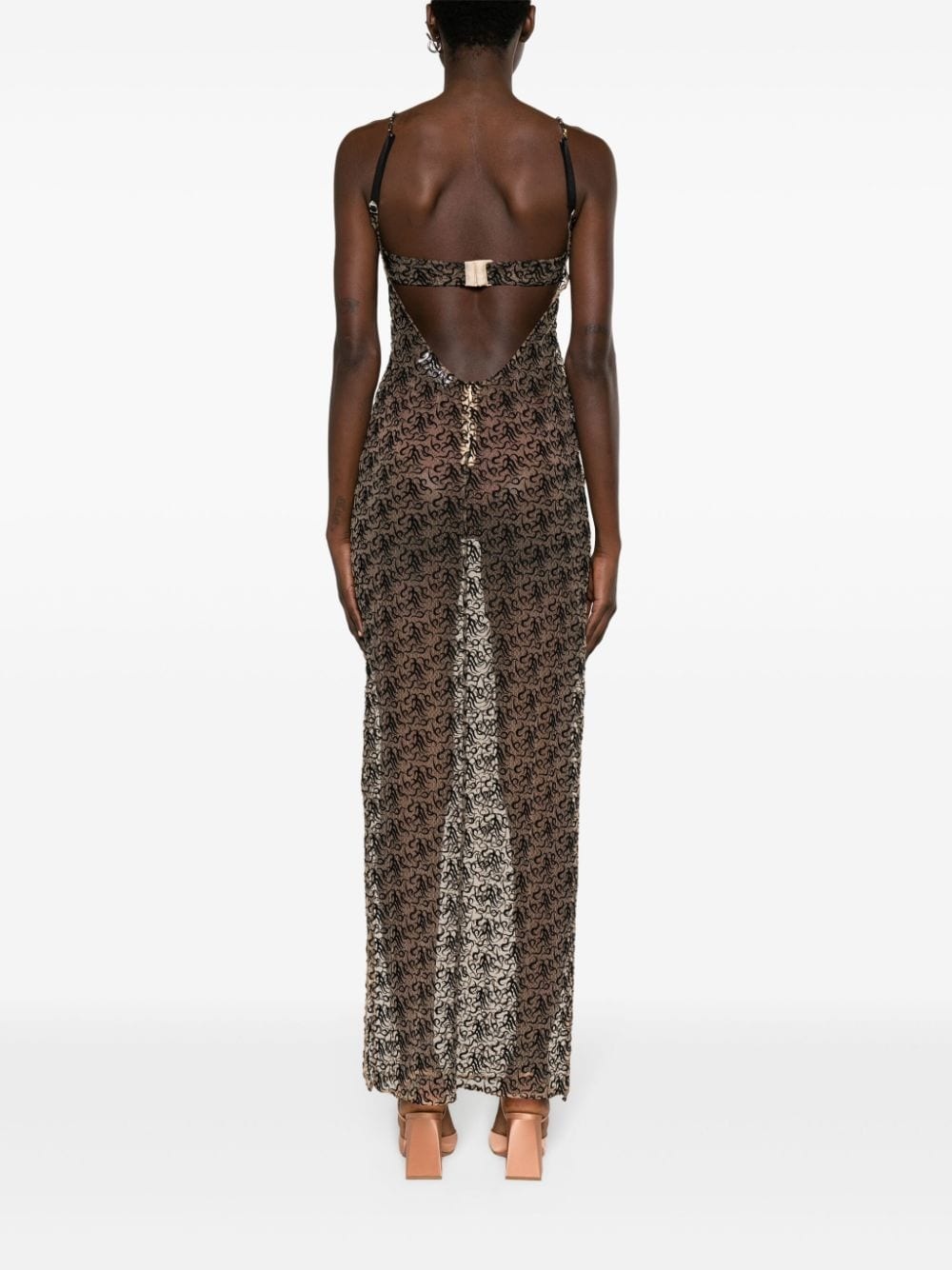 embroidered semi-sheer maxi dress - 4