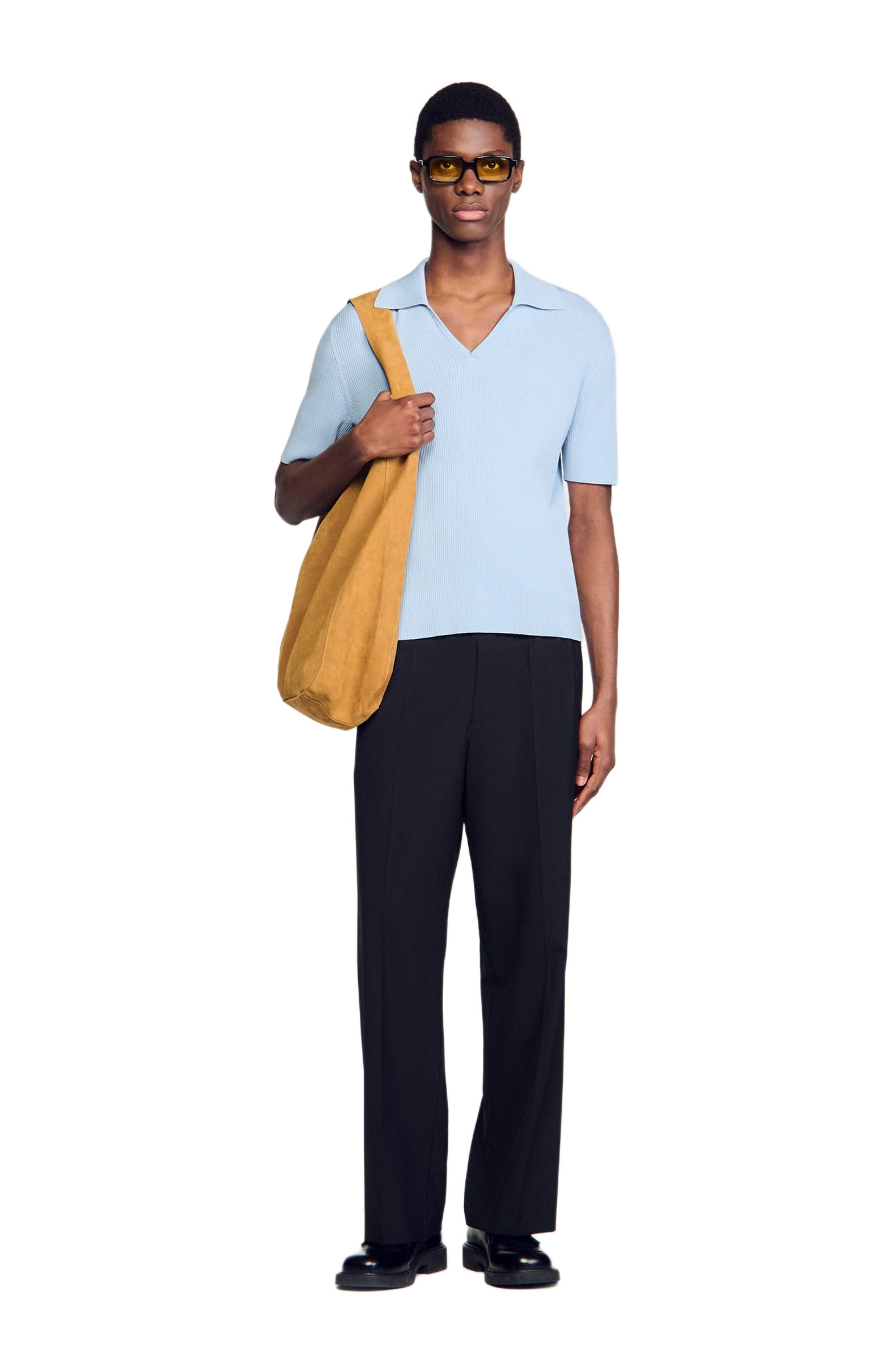 SANDRO Rib knit polo shirt in Blue Sky at Nordstrom - 6