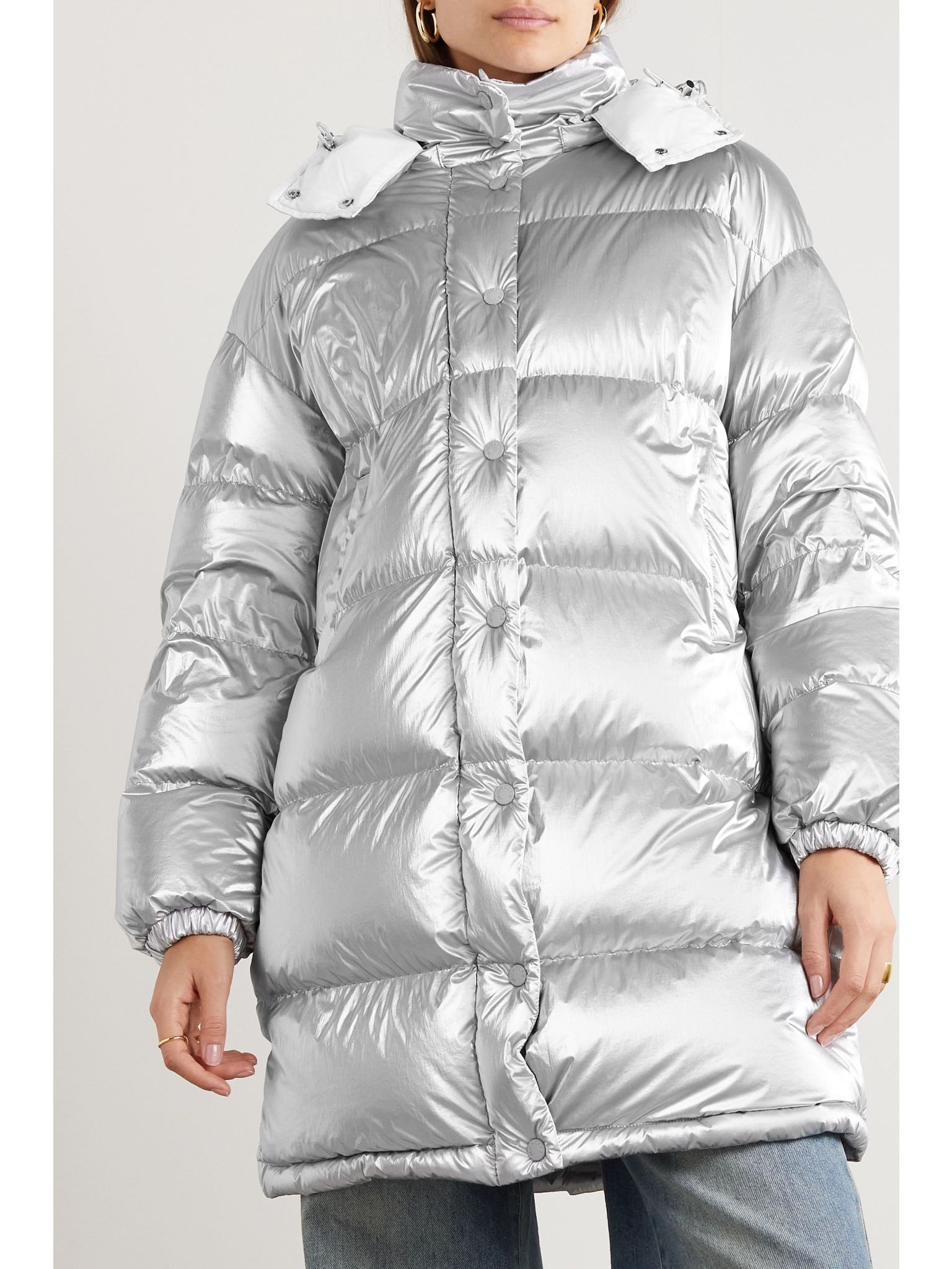 Gaou hooded quilted metallic shell down jacket Silver - 3