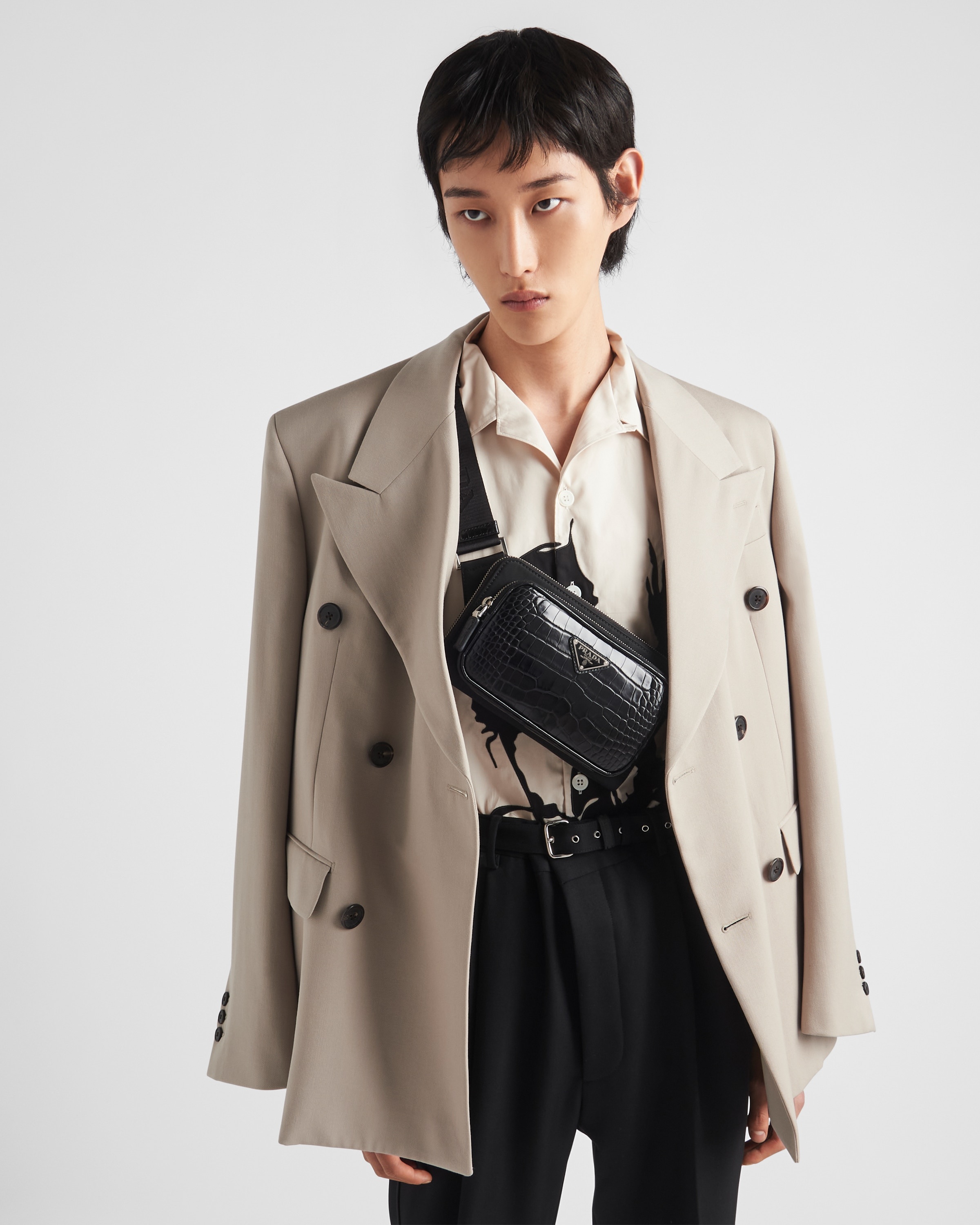 Re-Nylon and crocodile leather shoulder bag 2