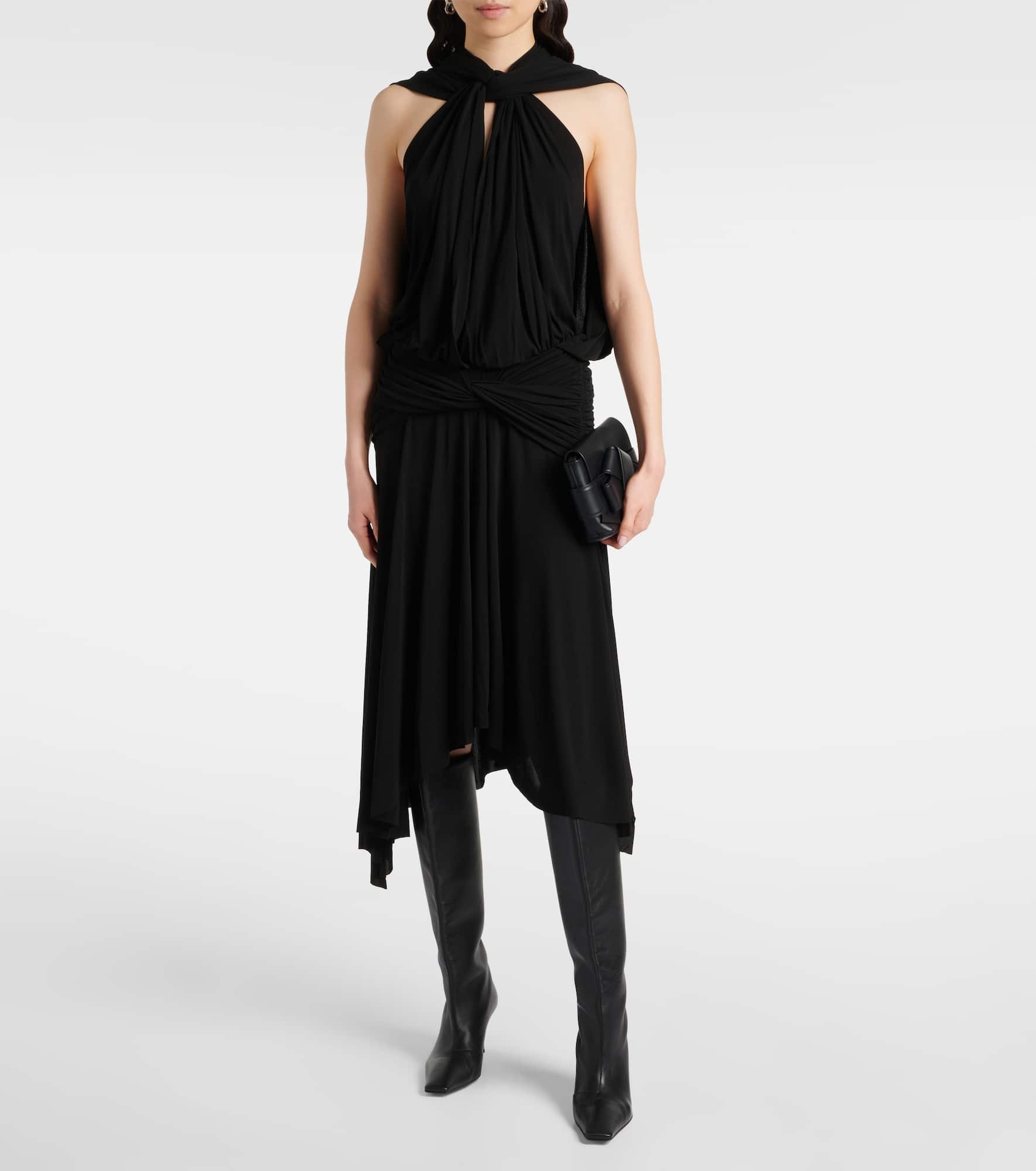 Draped ruched crêpe jersey midi dress - 2