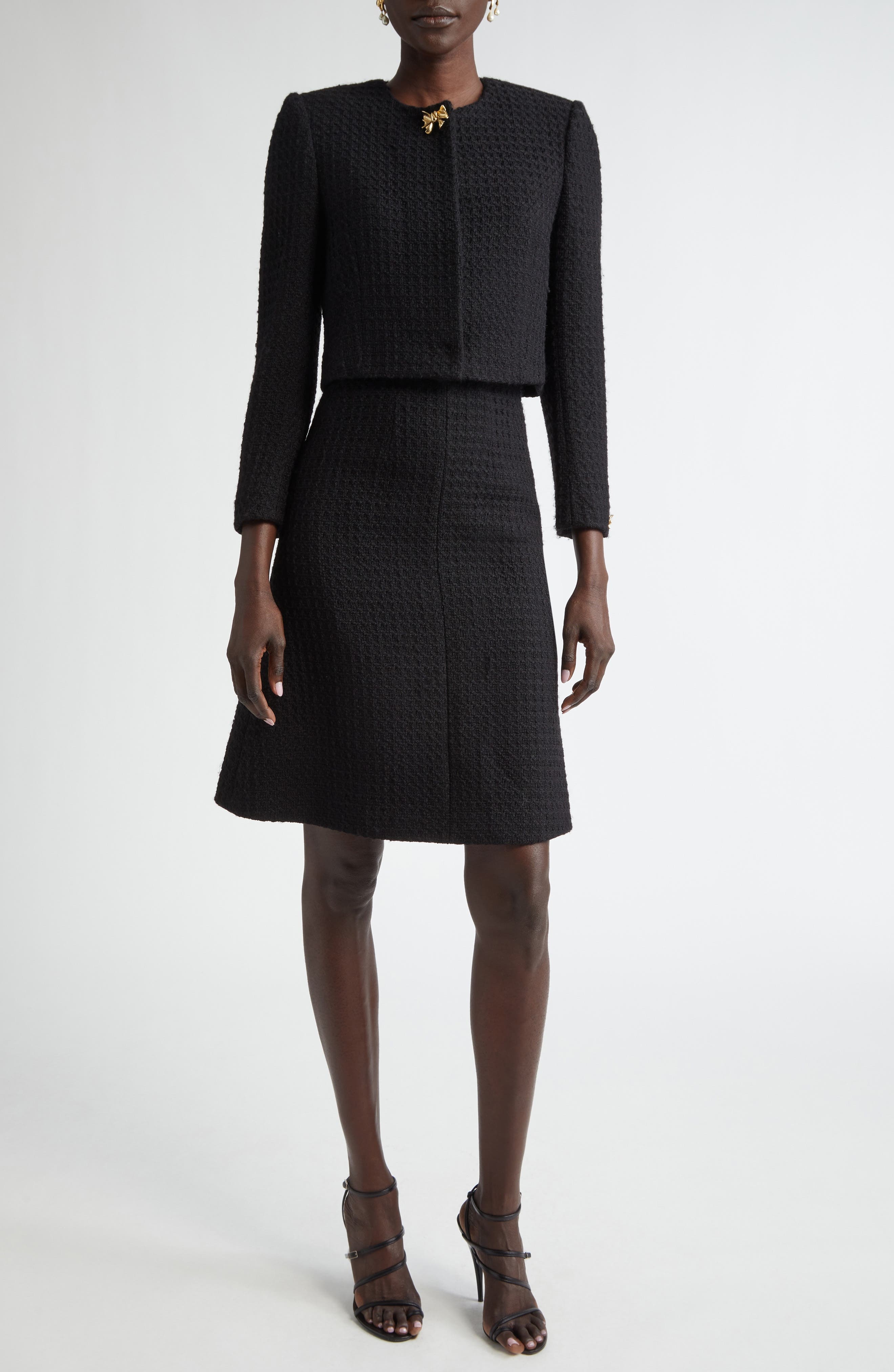 Oscar de la Renta Bow Detail Wool Tweed Crop Jacket in Black at Nordstrom - 2
