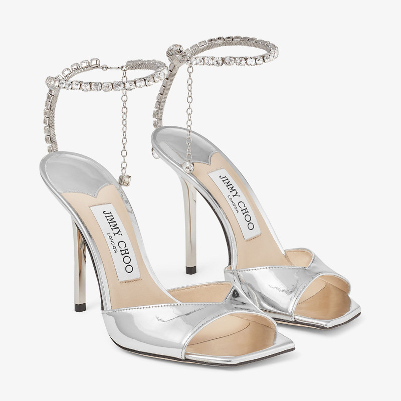 Saeda Sandal 100 Silver Liquid Metal Sandals with Crystal Chain 2