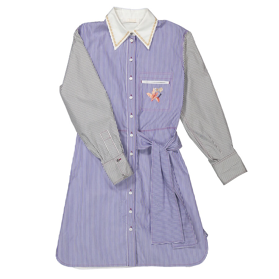 Chloe Ladies Blue / White Striped Shirt Dress - 2