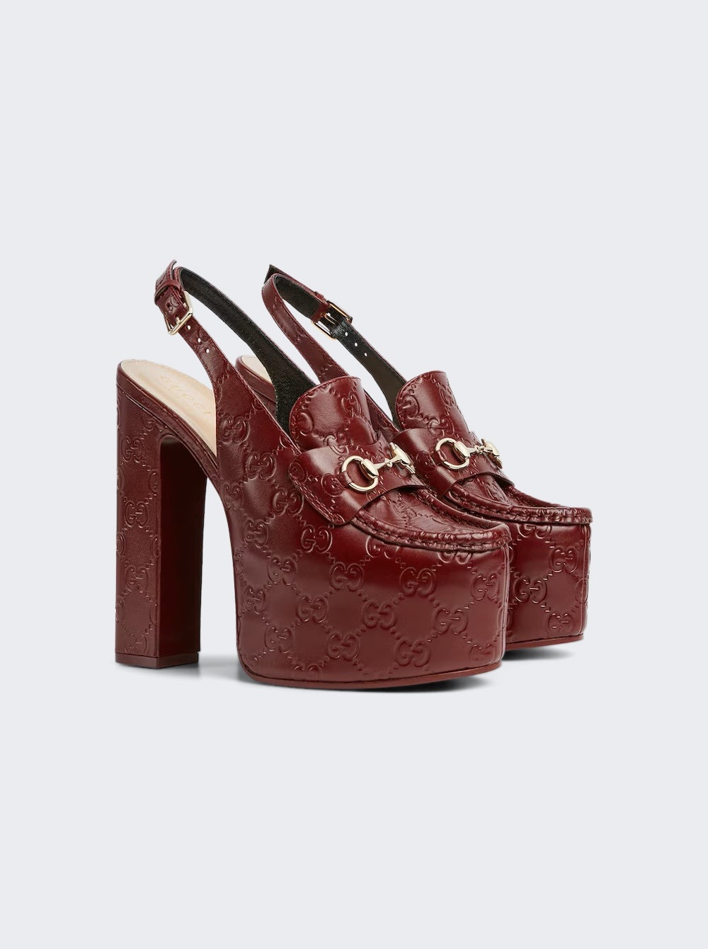Horsebit Platform Loafer Slingback Pumps Red - 4