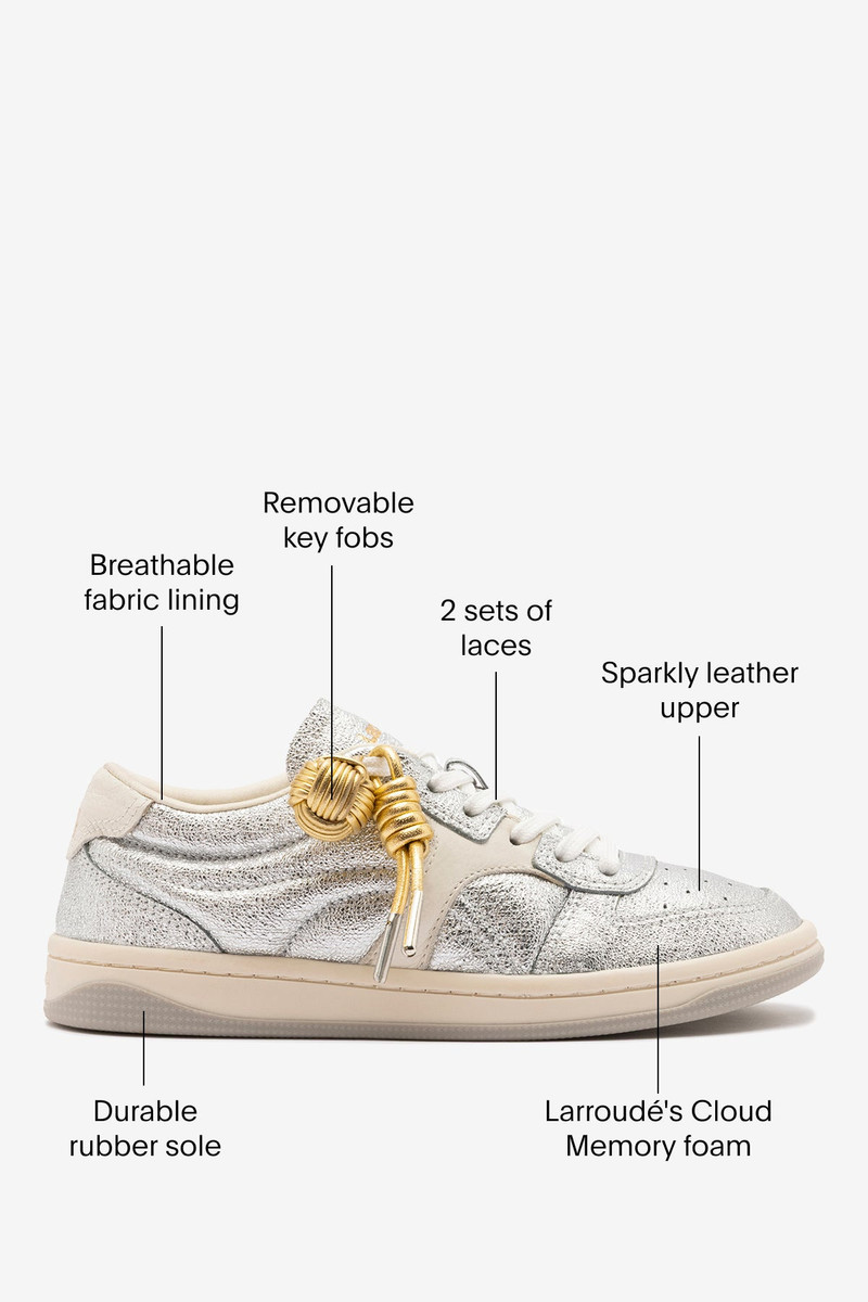 George Sneaker In Silver Sparkle Leather and Ivory Leather 6