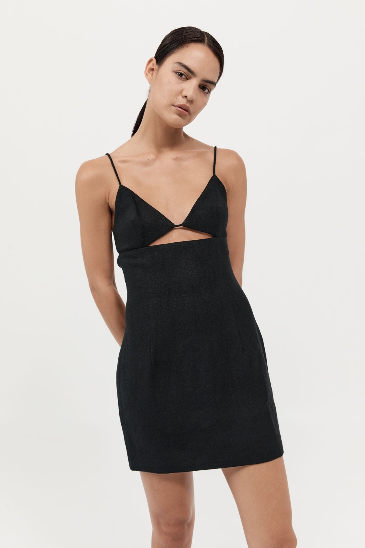 Linen Bra Mini Dress - Black - 4