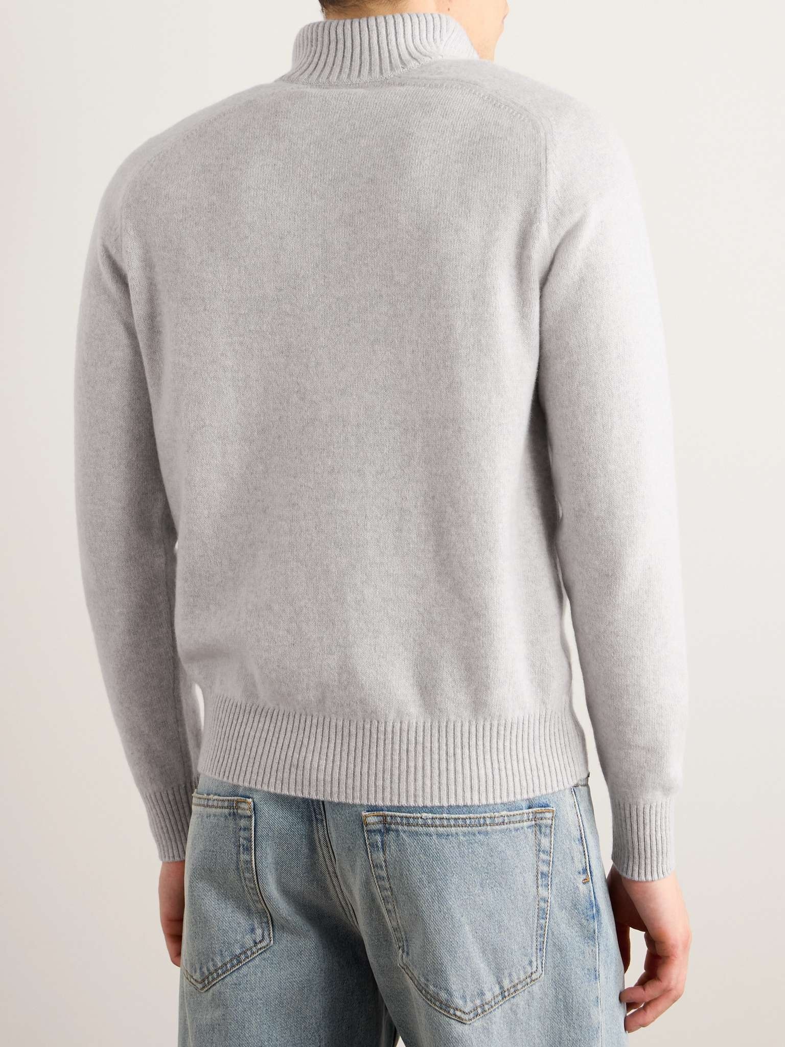 Slim-Fit Leather-Trimmed Wool and Cashmere-Blend Half-Zip Sweater - 3